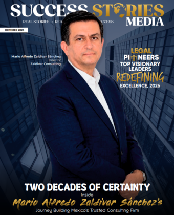 Mario Alfredo Zaldivar Sánchez, Director of Zaldivar Consulting, featured on the Legal Pioneers 2026 magazine cover.